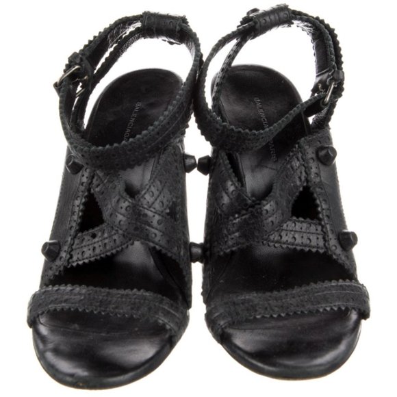 Balenciaga Brogue Arena Wedge Sandals in Black Size 7.5 (IT38) - Picture 1 of 4